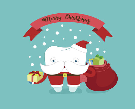 Merry Christmas of dental with santa claus tooth.