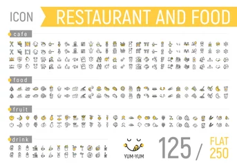 Gordijnen Food and restaurant icon set. Flat and linear © designer-a.com