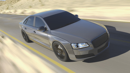 3d rendered illustration of a fast car on the road