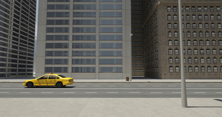 3D Street Flight Render With Skyscrapers