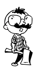 Fototapeten man met bijl, illustratie cartoon karakter - pentekening met zwarte inkt.  © emieldelange