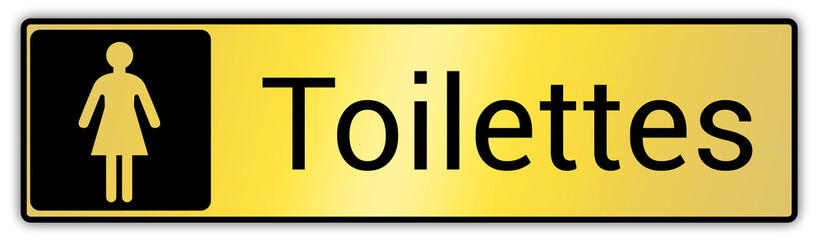 Panneau en France : Toilettes pour hommes et femmes, wc mixtes et unisexe - panneau pour salle de bain, toilettes et autres commodités texture en métal doré