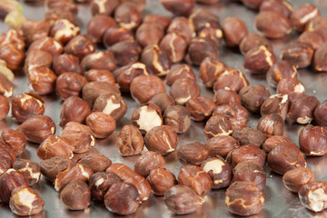 Baked Hazelnut Nuts On Baking Tray.
