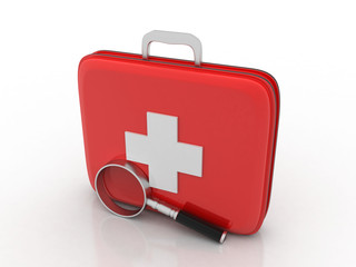 3d rendering First aid kit with lens