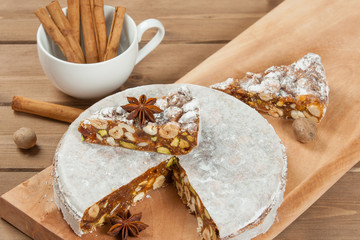Homebaked Panforte Made Of Hazelnut, Pistachio, Cashew Nuts, Figs, Honey, Spices.