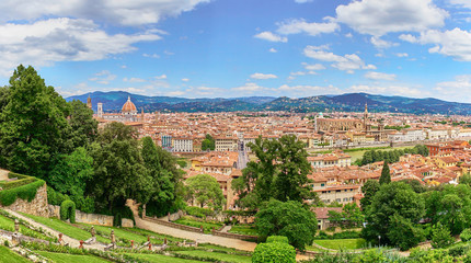 Fototapeta na wymiar Aerial view of Florence with the Basilica Santa Maria del Fiore (Duomo) seen from the 