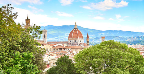 Aerial view of Florence with the Basilica Santa Maria del Fiore (Duomo) seen from the 