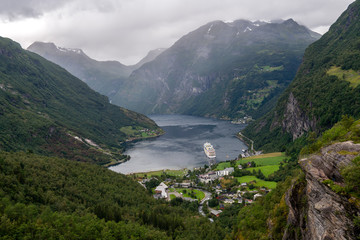 Norwegian fjord landscape, cruise travel.