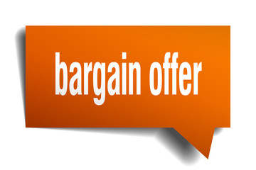 bargain offer orange 3d speech bubble