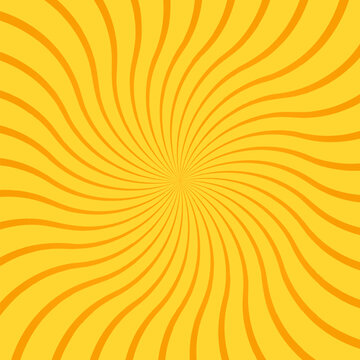 Yellow abstract background with radial rays, lines or stripes curving or swirling around center