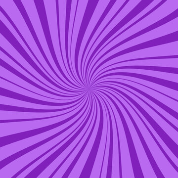 Purple square abstract background with thin and thick radial rays, lines or stripes swirling around center