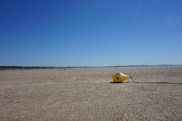 boué jaune sur une plage du Crotoy en baie de somme