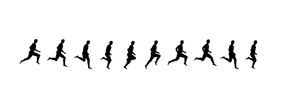 Running man sequence, frames vector illustrations. Jumping sport animation symbols