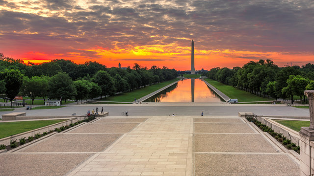Washington Monument Sunrise from Lincoln Memorial Steps