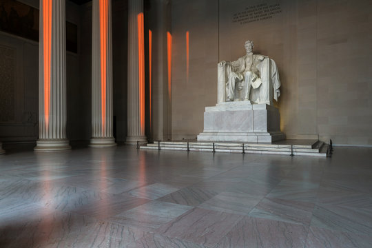 Lincoln Memorial illuminated at sunrise in Washington DC