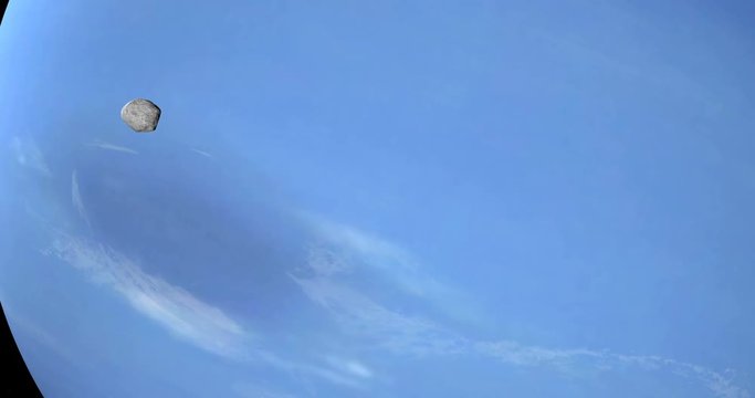 Proteus moon, inner satellite of Neptune planet, orbiting around Neptune planet