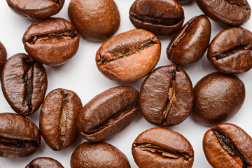 Coffee beans in the foreground