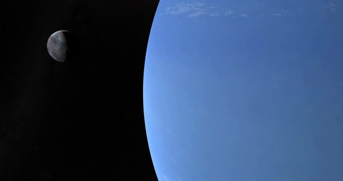 Satellite triton orbiting around Neptune planet in a retrograde orbit