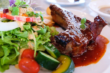 Barbeque pork spare ribs.