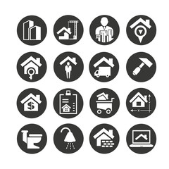 real estate icons set in circle button style