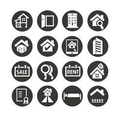 real estate icons set in circle button style