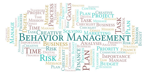 Behavior Management word cloud, made with text only.