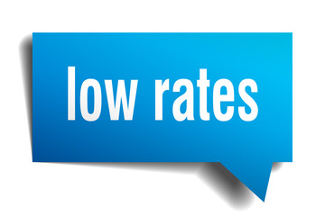 low rates blue 3d speech bubble