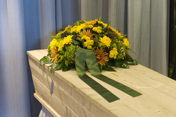 Flowers on casket