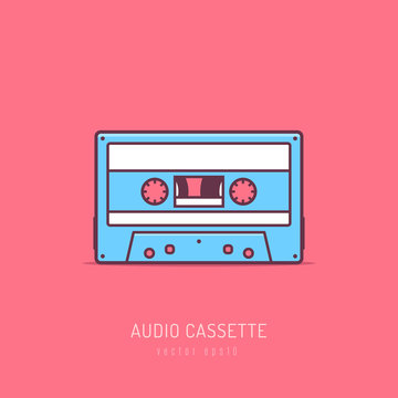 Retro audio cassette mono line art vector illustration