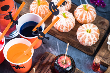 Colorful food at Halloween kids party