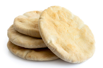 A stack of pita breads isolated on white from above. - obrazy, fototapety, plakaty