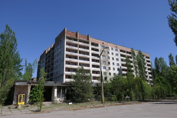 Abandoned houses in the Ghost Town of Pripyat, Chernobyl zone, Ukraine