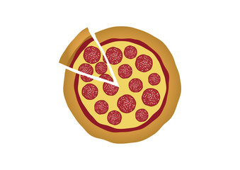 Pepperoni Pizza vector. Pizza isolated on a white background. Salami pizza vector. Sliced pizza vector
