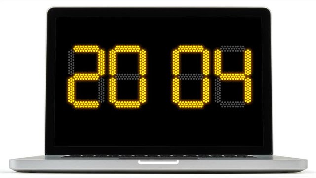 New year concept on electronic scoreboard for 2019 at laptop
