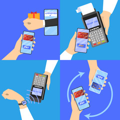 Mobile payment set. Collection of digital transaction