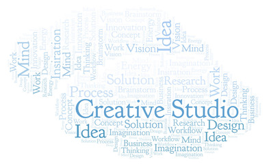 Creative Studio word cloud, made with text only.