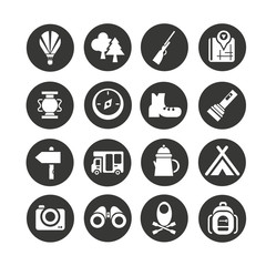 camping icons set in circle button style