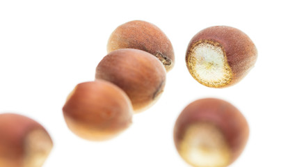 Ripe hazelnut nuts isolated on white background