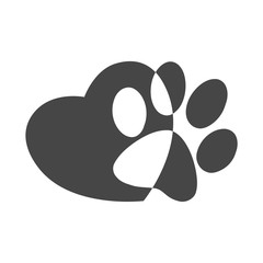 Silhouette of a paw print with a heart symbol