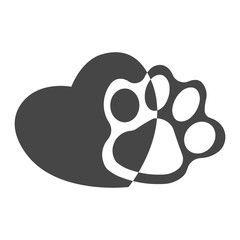 Silhouette of a paw print with a heart symbol