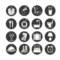 hotel service icon set in circle buttons