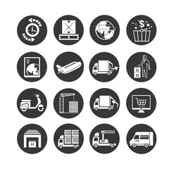 shipping and logistics icon set in circle buttons