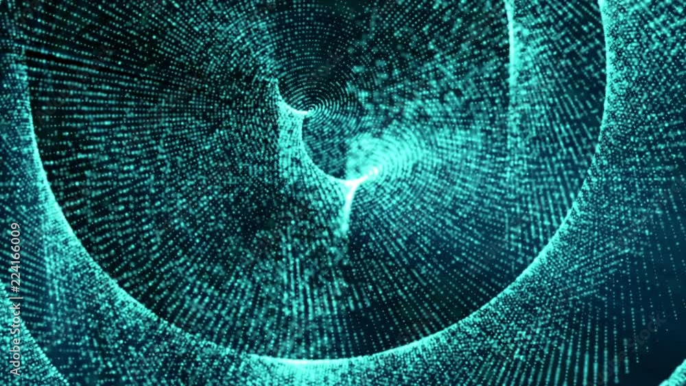 Poster blue glowing particles animated against a dark background. 3d rendering abstract background with dep