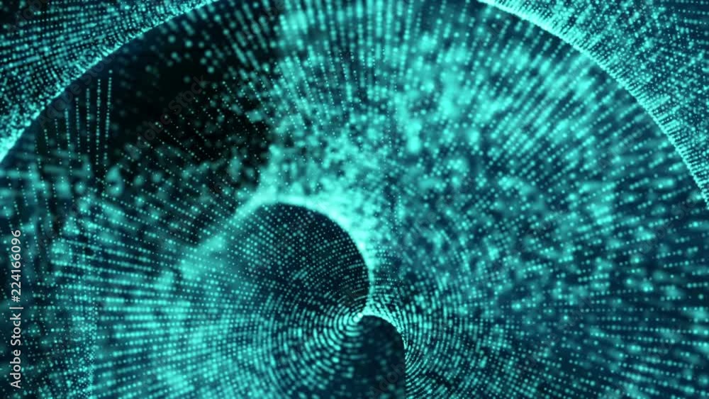 Poster blue glowing particles animated against a dark background. 3d rendering abstract background with dep
