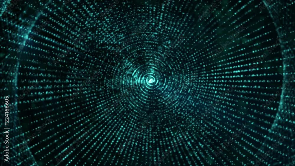 Poster blue glowing particles animated against a dark background. 3d rendering abstract background with dep