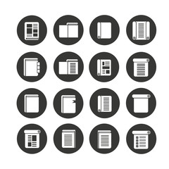 book and document icon set in circle buttons