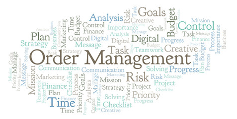 Fototapeta na wymiar Order Management word cloud, made with text only.