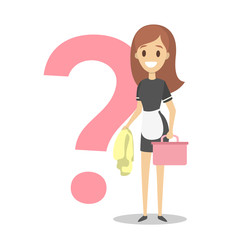 Obraz premium Female cleaner or hotel maid with equipment