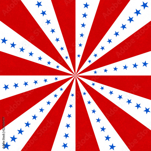 Red White And Blue Stars And Burst Lines Background Stock Photo