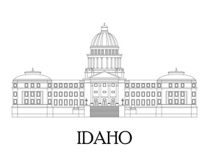 Flat illustration in lines of the Idaho State Capitol.